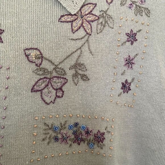 Alfred Dunner Womens XL Floral Embroidered Sage Green Knit Short Sleeve Sweater - Picture 4 of 4